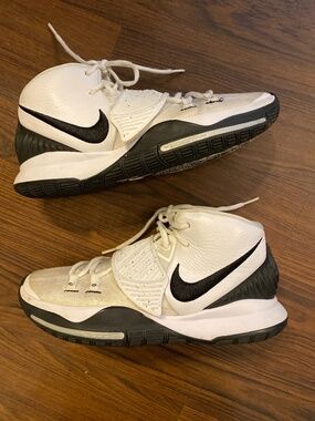 Nike Kyrie 6 Oreo Mid Top Basketball Sneakers Lace/Strap White Black BQ4630-100